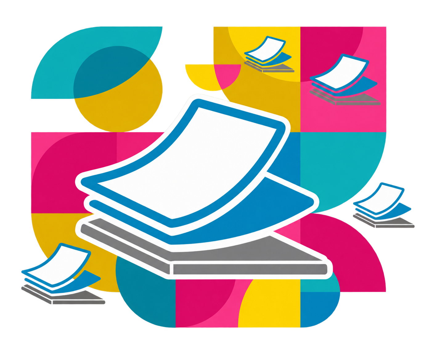 colorful illustration of printed pages